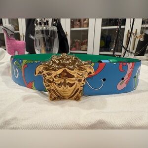 Versace Colorful Belt with Gold Medusa Emblem